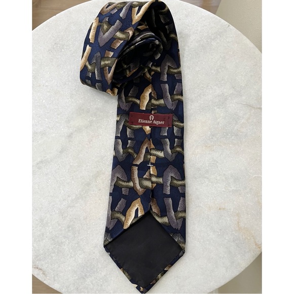 Vintage Etienne Aigner Men’s Printed Silk Tie - Picture 2 of 4